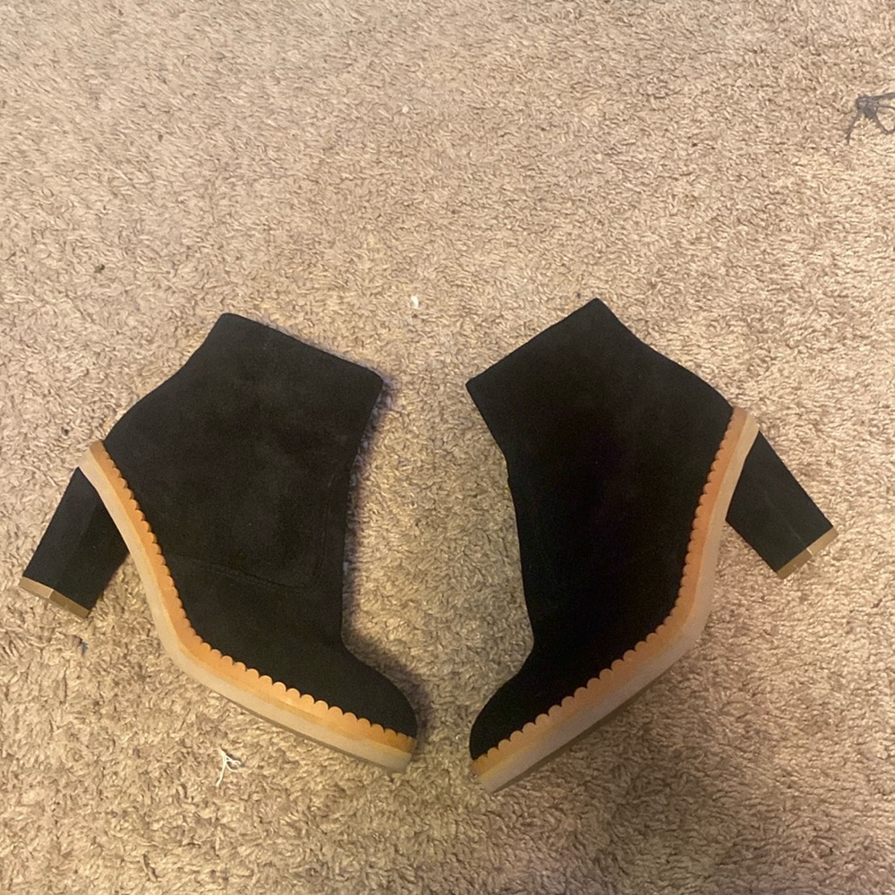 See by Chloé Black Suede Scalloped Edge Booties
